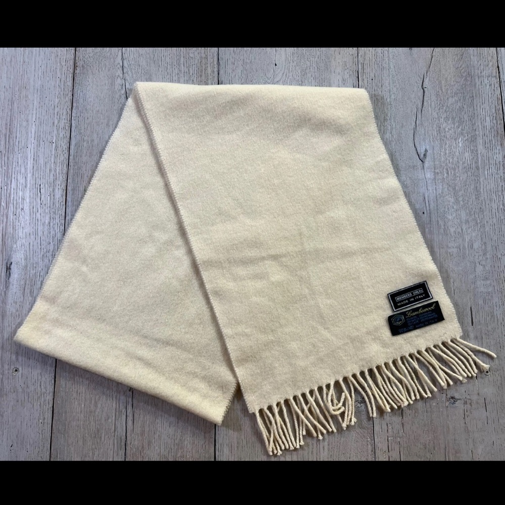 Vintage Members Only Lambs Wool Scarf White Ivory Colorway Made In Italy